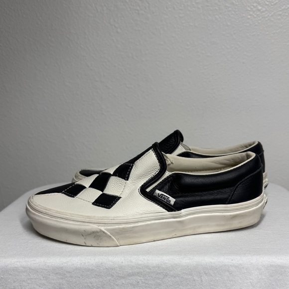 Vans Rare Woven Leather Black White Checkers Slip On Sneakers Size Women’s 5 - Picture 4 of 14